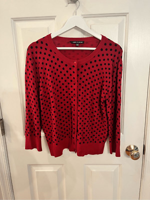 カーディガン Polka Dot Cardigan レディース Cable & Gauge Red & Black Polka Dot Cardigan Sweater sz XL