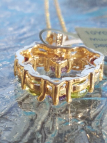 Ciondolo cuore taglio ovale multi pietre preziose in laboratorio oro giallo massiccio 10 kt - Foto 13 di 24