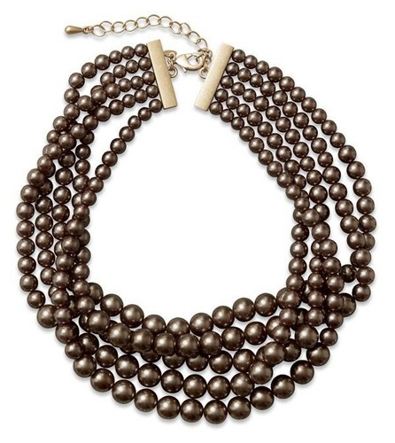 Lia Sophia "Cafe Au Lait" Bronze Brown Resin & Pearl Matte Gold Tone Necklace - Picture 3 of 3