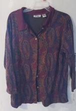 Gitano Vtg 90  Paisley Women  Button  Shirt  100% Acrylic  Sz M Color Burgundy