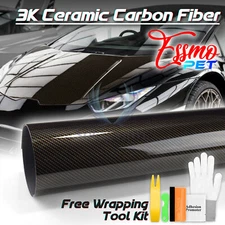 ESSMO PET 3K Ceramic Like Real Carbon Fiber Gloss Black Gold Vinyl Wrap Decal