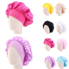 Kids Girls Satin Cap Night Sleep Hair Protect Bonnet Head Cover Wide Band Hat
