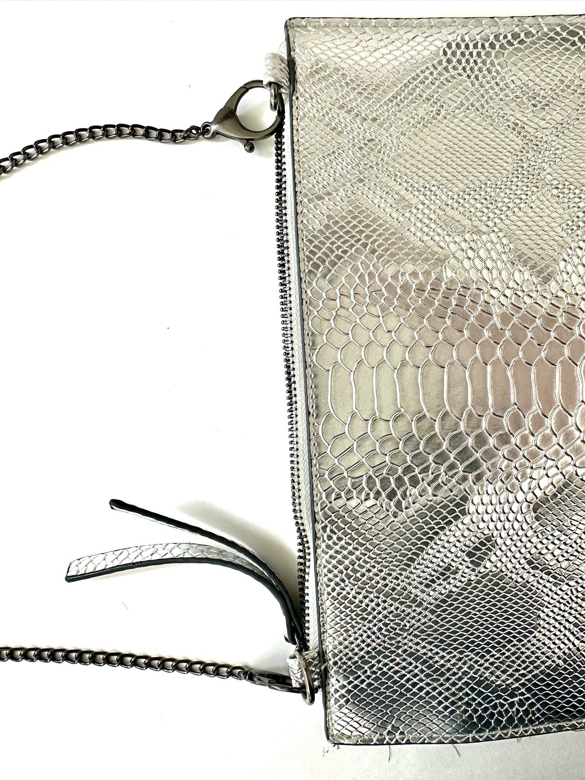 Silver Crossbody Purse Python Embossed Pattern - image 4