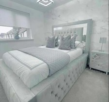 Imsha Special Silver Stripe Mirror Bed With/Without Ottoman Gas Lift Storage !!!