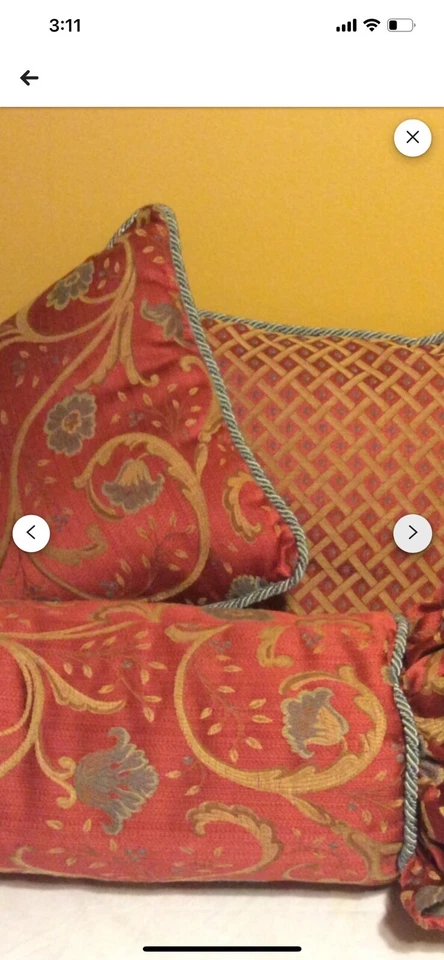 3 Custom Made Pillows And Neckroll With Cording And Ruffles - Image 2 of 4