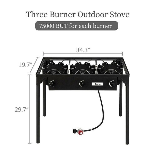 Professional Outdoor 225000 BTU Stove Propane 3 Burner Portable Cooker BBQ Grill - Picture 11 of 50