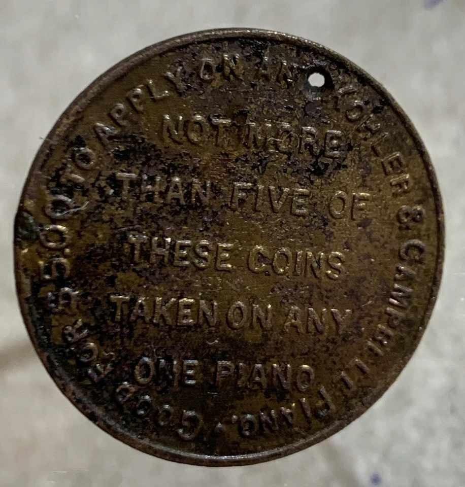 US Kohler & Campbell Pianos Coin Token NY Advertising Medallion Vtg Antique 1908 - Image 3 of 4