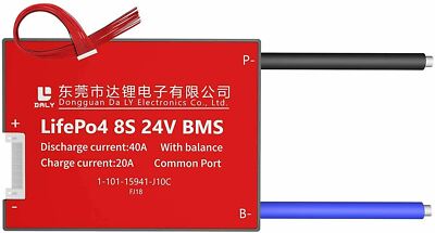 LiFePO4 BMS PCB 8S 24V 40A Daly Balanced Waterproof Battery Management System.