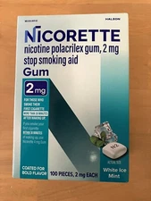 Nicorette White Ice Mint 2mg Nicotine Gum, 100ct. Stop Smoking Aid, *FREE SHIP*