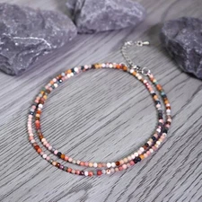 Alashan Agate 2mm Beaded Choker Healing Dainty Women Minimalist Crystal Necklace