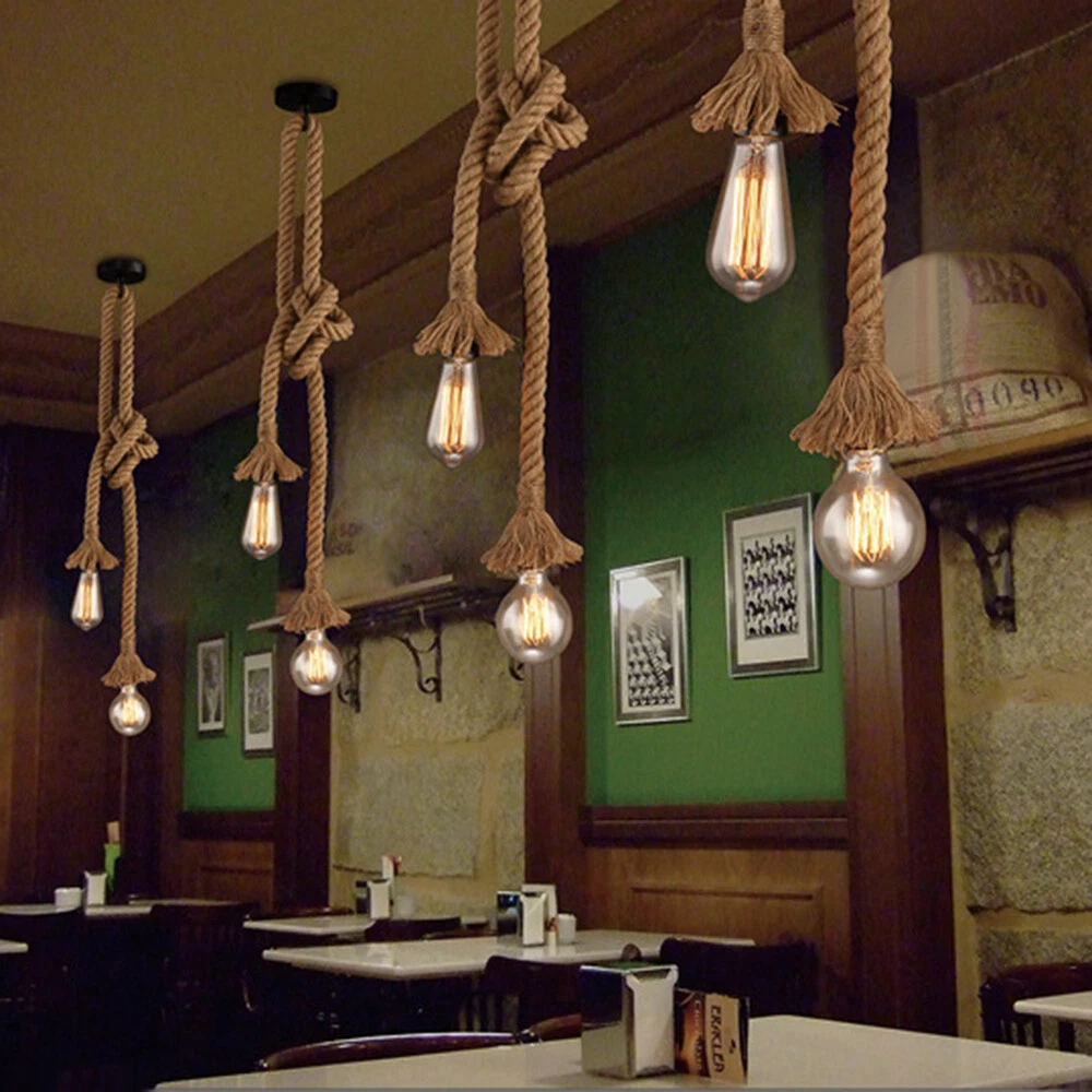 1m 5m Vintage Hemp Rope Ceiling lamp Loft Vintage Chandelier Light Fittings