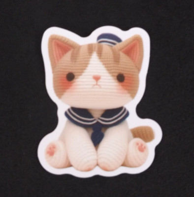 Cute Sailor Kitty Crochet Friend & Doll Sticker 2'' x 1.58'' (L)