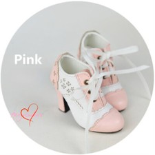 1/3SD BJD Doll Shoes Spliced High Heeled Boots Hollow Out Flowers Lace-up Pink