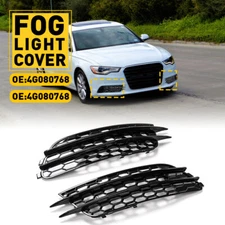 For Audi A6 C7 2012-15 Pair Black Front Bumper Fog Light Lamp Cover Grille Grill