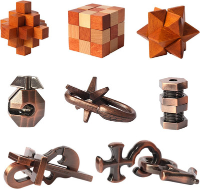 8 Piezas Rompecabezas Madera Metal Juego Cerebro Adultos Ninos Educativo IQ