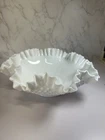 New ListingVintage Fenton Large White Milk Glass Hobnail Ruffled Edge  Bowl