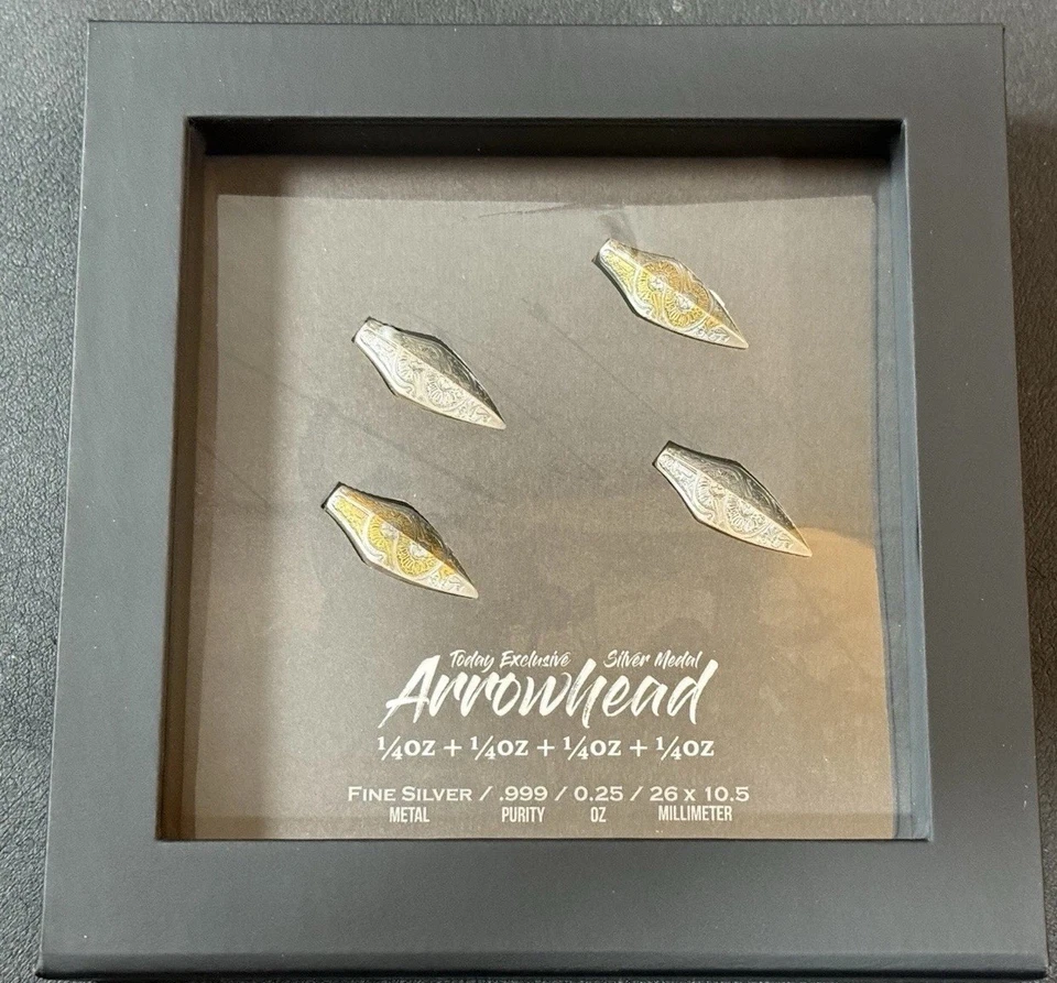 (4) 1/4 999 Silver Arrowheads Antiqued & Gold Gilded South Korea W/Display & COA - Image 4 of 4
