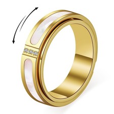 Fidget Spinner Ring for Women:18K Gold Plated Stainless Steel with Mother of ...
