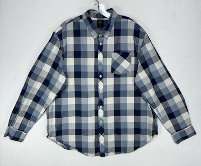 LL Bean Button Down Shirt Mens XL Storm-Blue Plaid Y2K Script Label
