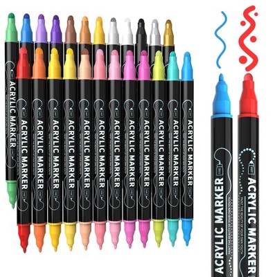 24 Colors Dual Tip Acrylic Paint Markers, Premium Dot&Fine Tip Coloring Paint...