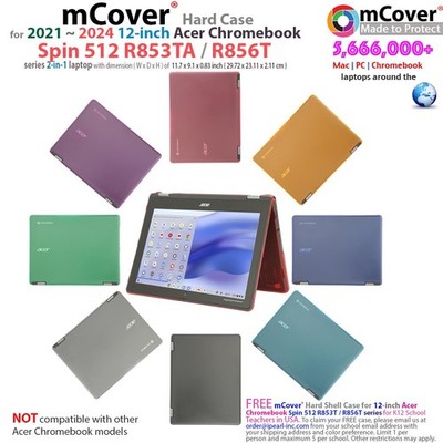 NEW mCover  Hard Shell Case for 2023 12'' Acer Chromebook Spin 512 R853T series
