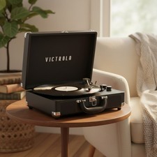 Journey Bluetooth Portable Suitcase Record Player Stylish 3-Speed Vinyl Player