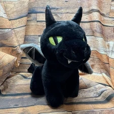 Black Dragon Plush Toy Stuffed Animal Green Eyes Grey Wings Soft Cute Halloween