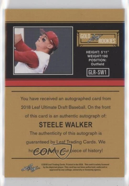 2018 Leaf Ultimate Draft 91 Gold Leaf Rookies Auto Steele Walker #GLR-SW1 Auto - Image 2 of 2