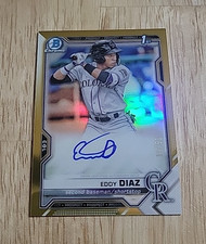 2021 Bowman Chrome EDDY DIAZ 1st Bowman Chrome Gold Refractor Autograph /50 RC