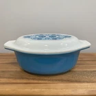 Vintage Pyrex Blue Horizons Oval Casserole Dish With 043 Lid 1.5 Quart 1 1/2 Qt.
