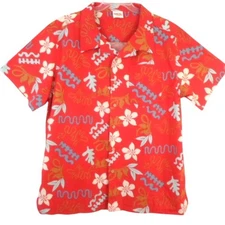 NWOT Barefoot In Paradise Red Floral Hawaiian Shirt XL Short Sleeve Button Front