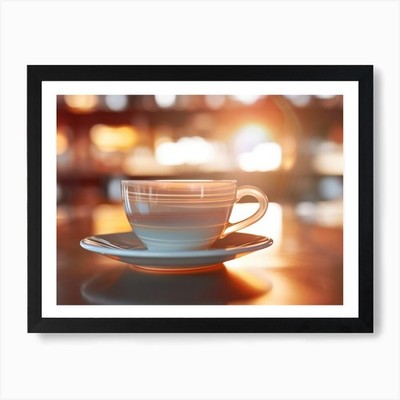 Eine Tasse Kaffee auf einem Tisch mit einem B gerahmten Wandbild Poster Leinwanddruck Bild