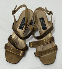 VTG Stuart Weitzman Gold Mesh Metallic Strappy Slingback Block Heel Sandals 9.5B