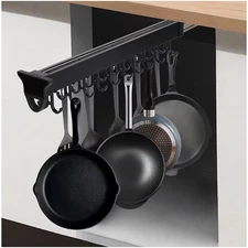 Hanging Pot Rack with 10 Hook for Cabinet 22" Pull Out Pot and Pan organizer ...