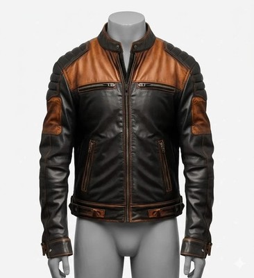 Men s Genuine Leather Motorcycle Jacket Vintage Brown Black Cafe Racer Coat