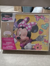 Disney Junior Minnie Mouse 5 Wood Puzzles with Storage Box NEW SEALED