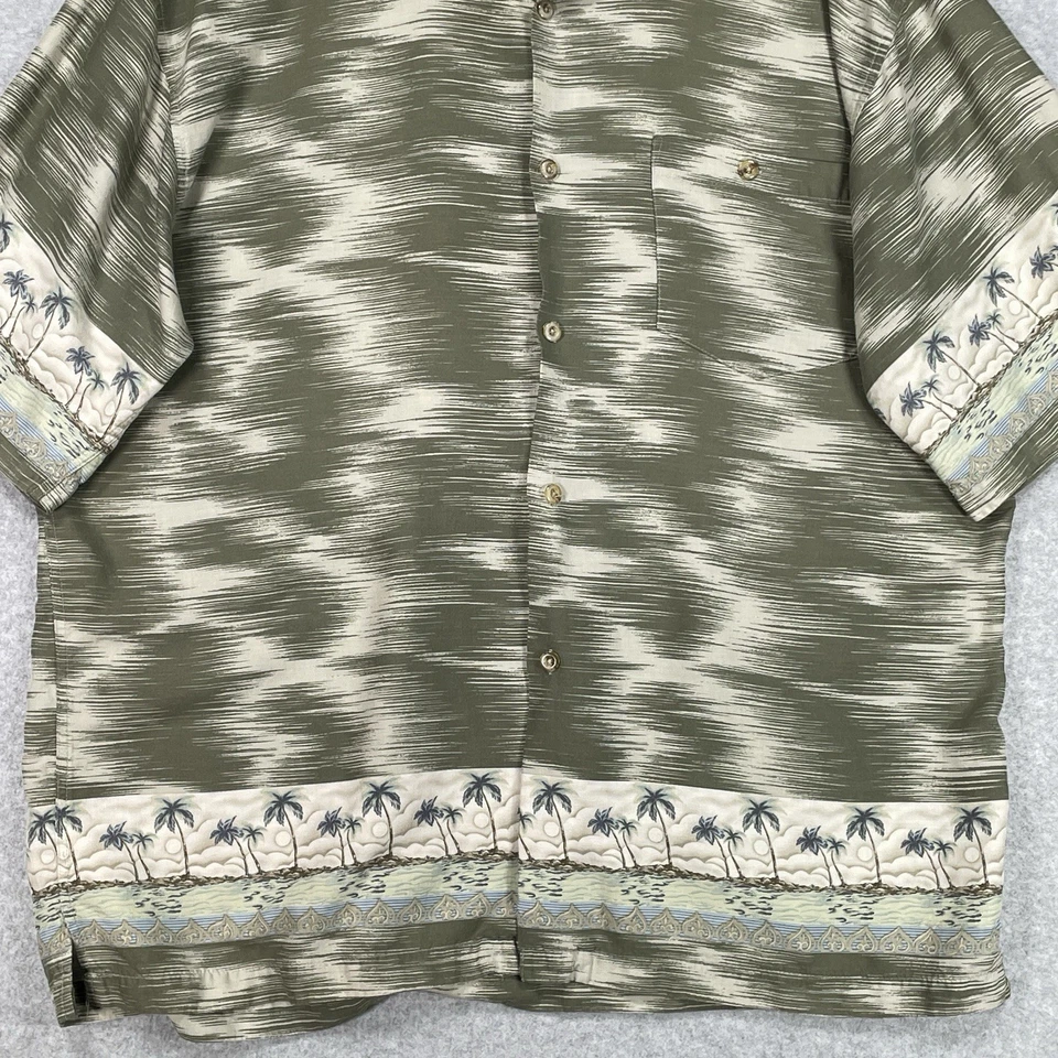 Hilo Hattie Hawaiian Shirt XL Green Lightweight Rayon Beach Camp Button Up - Image 3 of 4