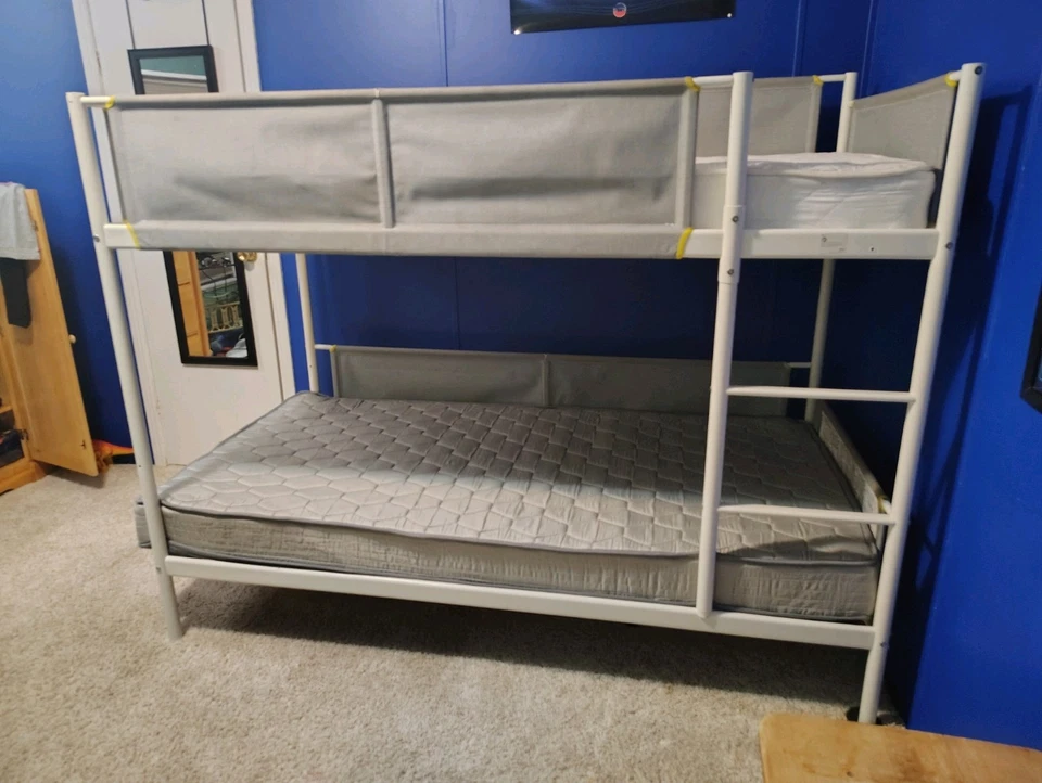 Beliches de solteiro para crianças adolescentes dormitório adulto com estrutura de cama de ferro escada cinza - Imagem 2 de 2