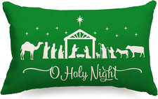 Green Christmas Pillow Covers 12X20 Merry Christmas Cross Joy Oh Holy Night Thro