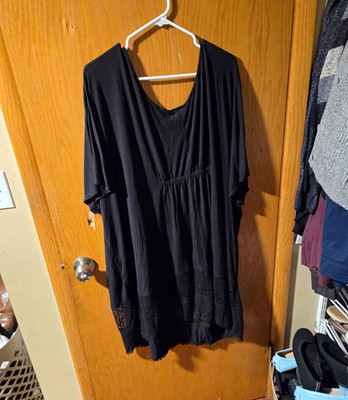 Catherines Womens Plus 4X Black V-Neck Short Sleeve Pullover Lace Hem Dress