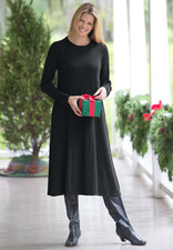 NWT - WOMEN WITHIN Women's THERMAL Waffle KNIT Black A-LINE DRESS - 2X