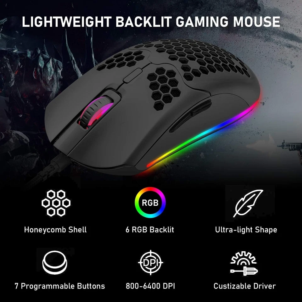 ZIYOULANG M1 Wired Gaming Mouse Honeycomb Shell Lightweight 6400DPI - Image 3 of 4
