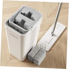  Mop and Bucket Set with Wringer, White Bucket #2124 + 60" Flat Mop + 4 Pads