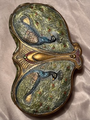 RARE 2006 VERONESE Design Beautiful Double Peacocks Trinket/ Jewelry Box