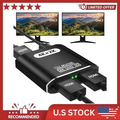 HDMI Splitter 1 In 2 Out - Aluminum 4K Signal V1.4 Powered HDCP Bypass Supports*