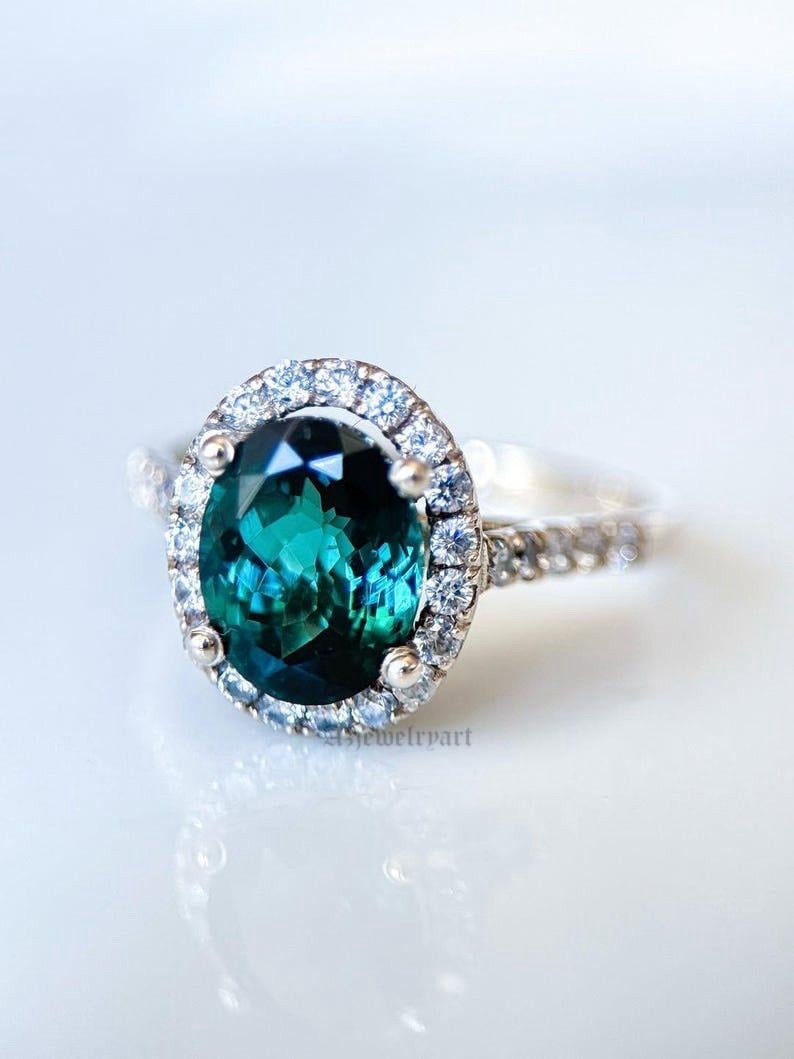 Indicolite Tourmaline Ring 925 Sterling Silver Women’s Engagement Ring.