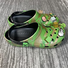 Crocs Minecraft Elevated Clog Shoes Mens Size 11 Green Jibbitz Gamer Clogs