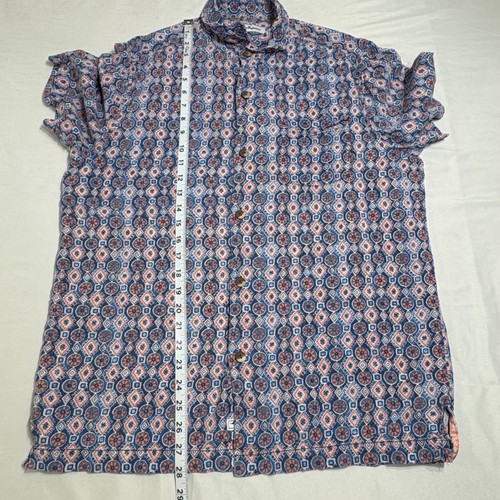 Tommy Bahama Button Up Mens M Silk Camp Shirt Blue Orange Geometric Mosaic Beach - Photo 8/8