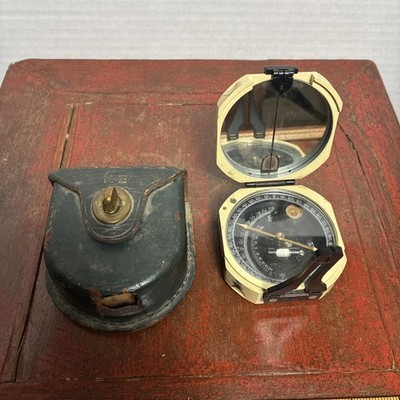 Vintage KEUFFEL & ESSER CO. Metal Folding Compass Mirror Leather Case USA Made