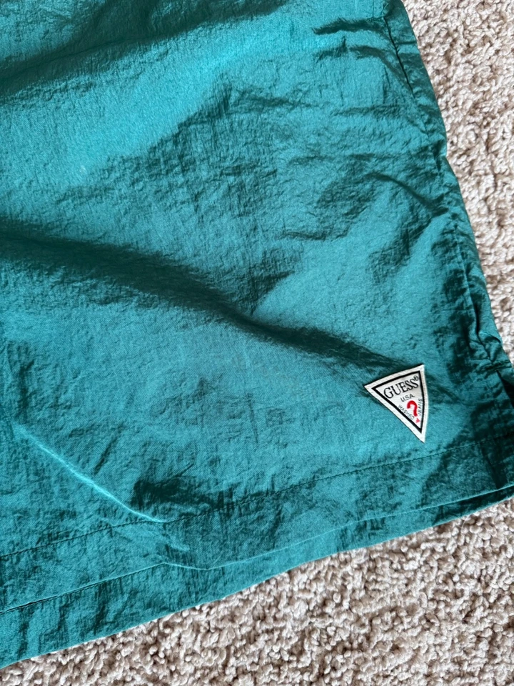 Vintage New GUESS Los Angeles Men's Large Dark Green Nylon Athletic Sport Shorts - Image 2 of 4